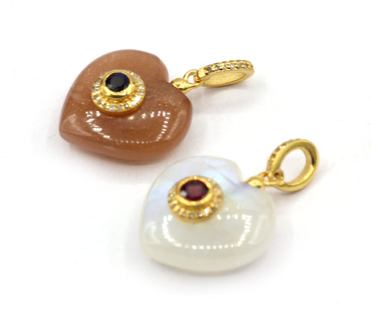 Heart Moonstone Silver Pave Diamond Pendant