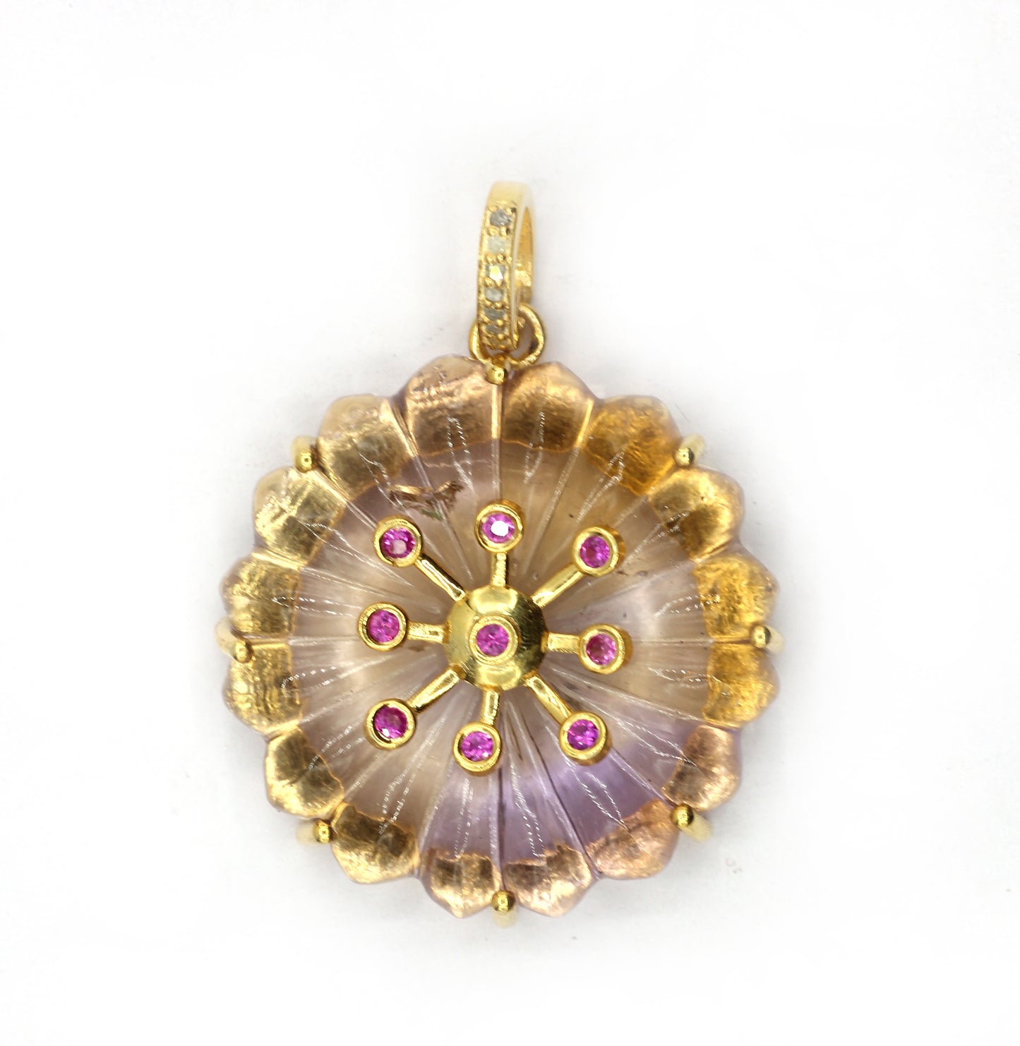 Ametrine Round Silver Pave Diamond Pendant