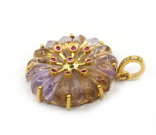 Ametrine Round Silver Pave Diamond Pendant