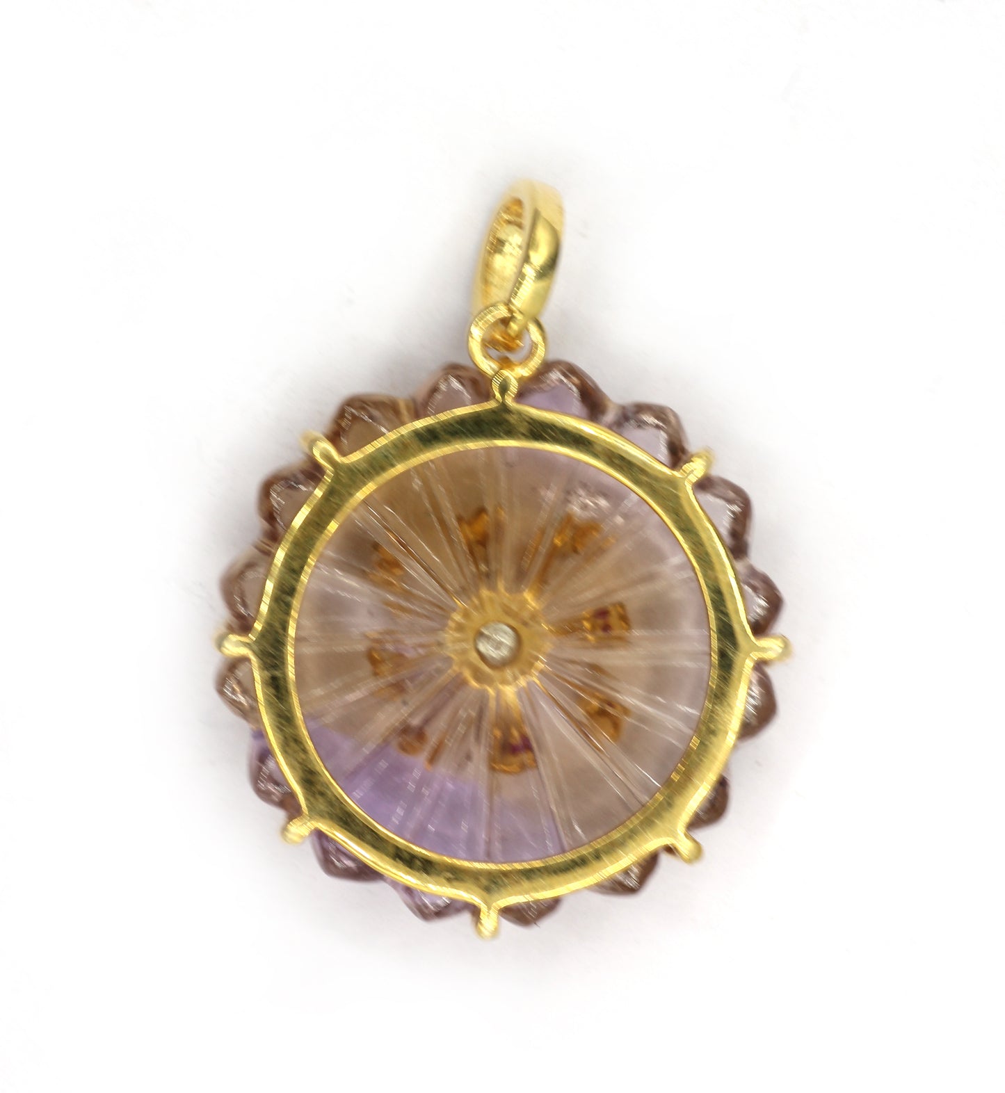 Ametrine Round Silver Pave Diamond Pendant