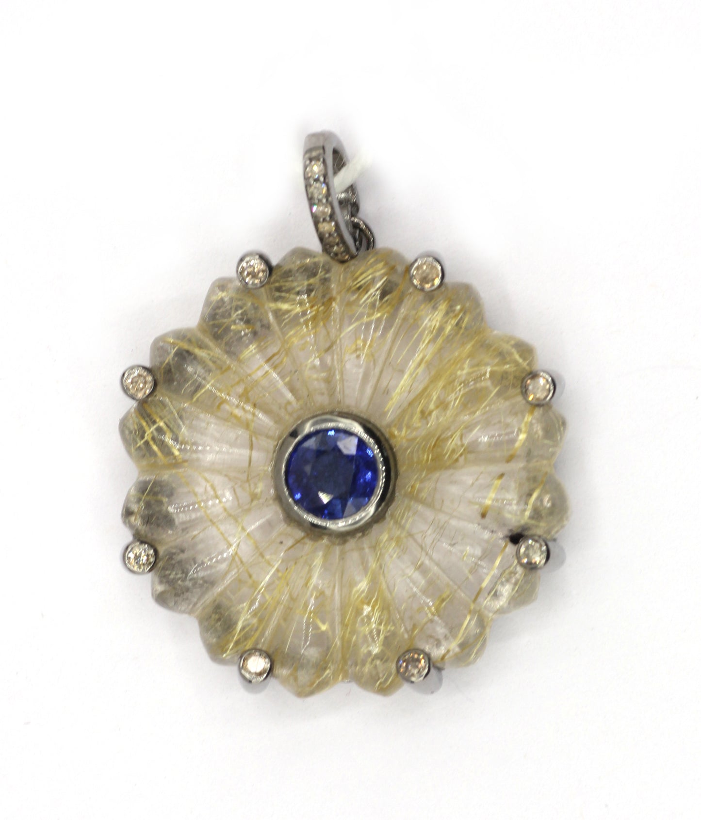 Golden Rutile Silver Pave Diamond Pendant
