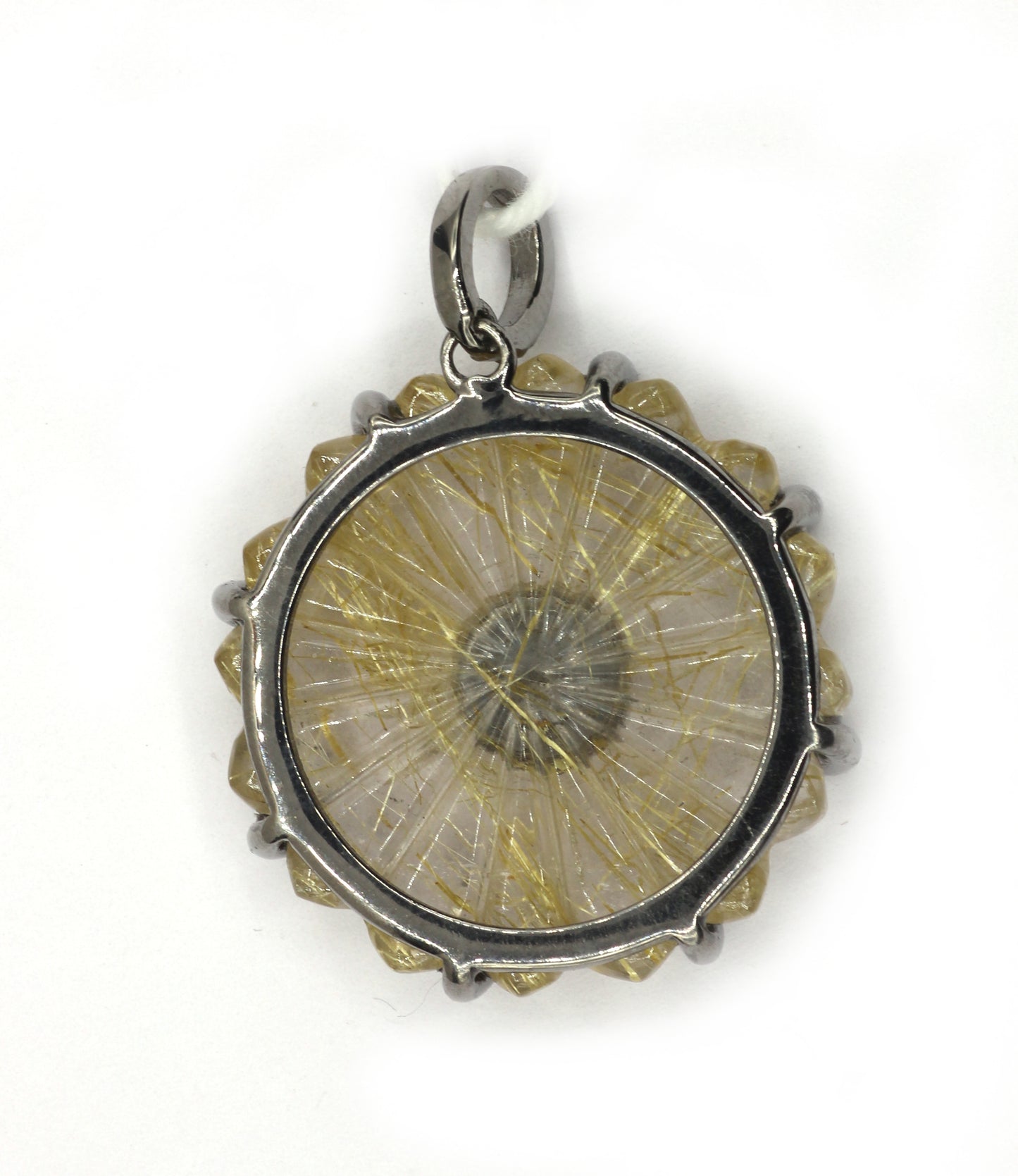 Golden Rutile Silver Pave Diamond Pendant