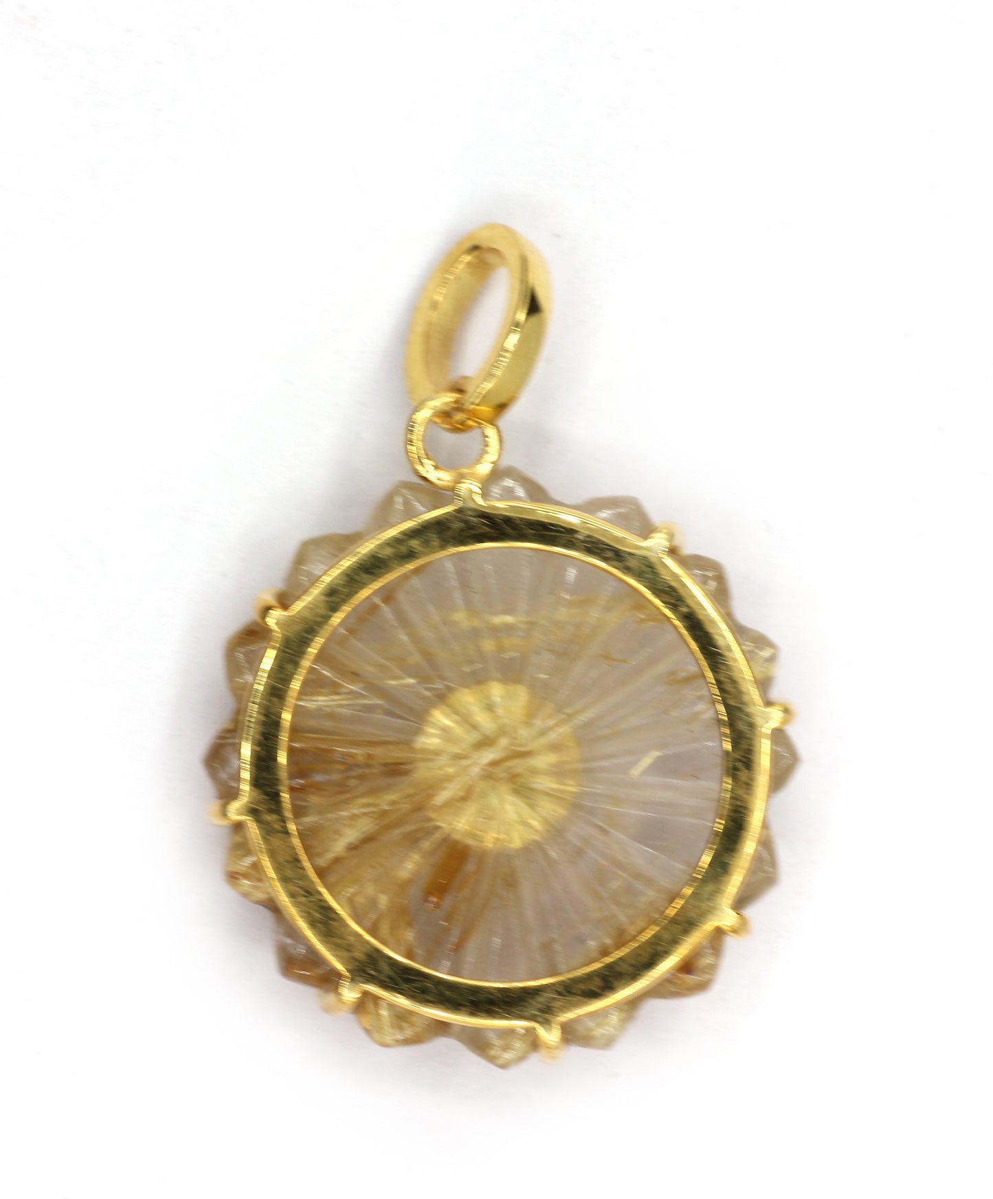 Golden Rutile Silver Pave Diamond Pendant