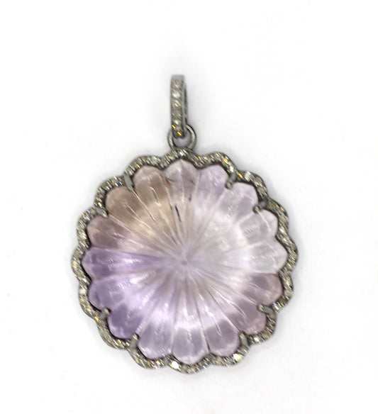 Ametrine Silver Pave Diamond Pendant
