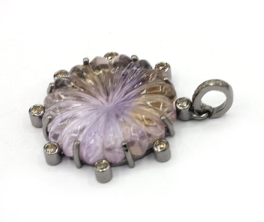 Ametrine Silver Pave Diamond Pendant