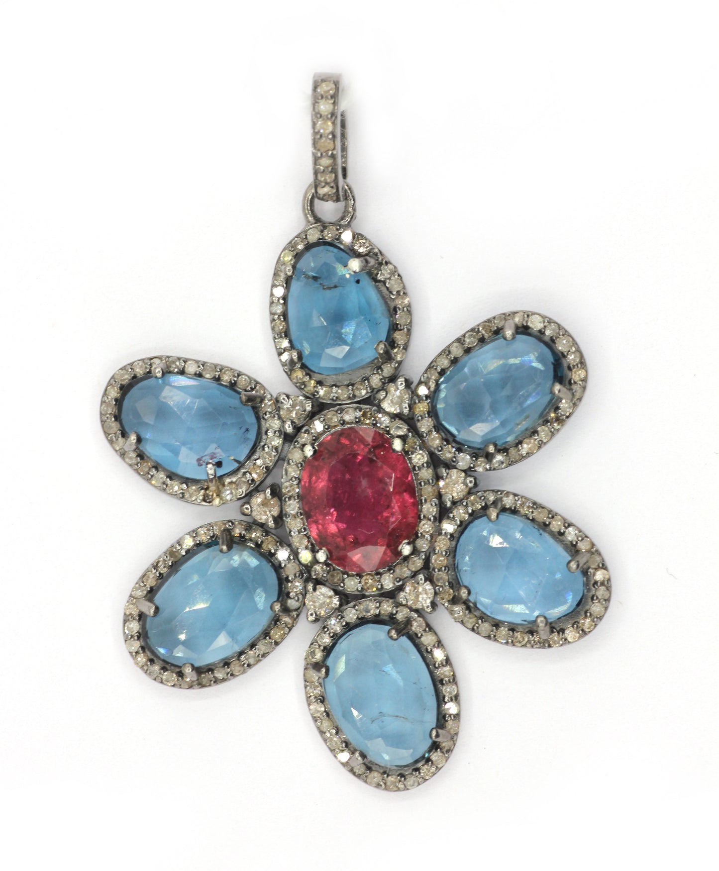 Flower Silver Pave Diamond Pendant