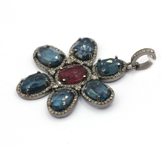 Flower Silver Pave Diamond Pendant