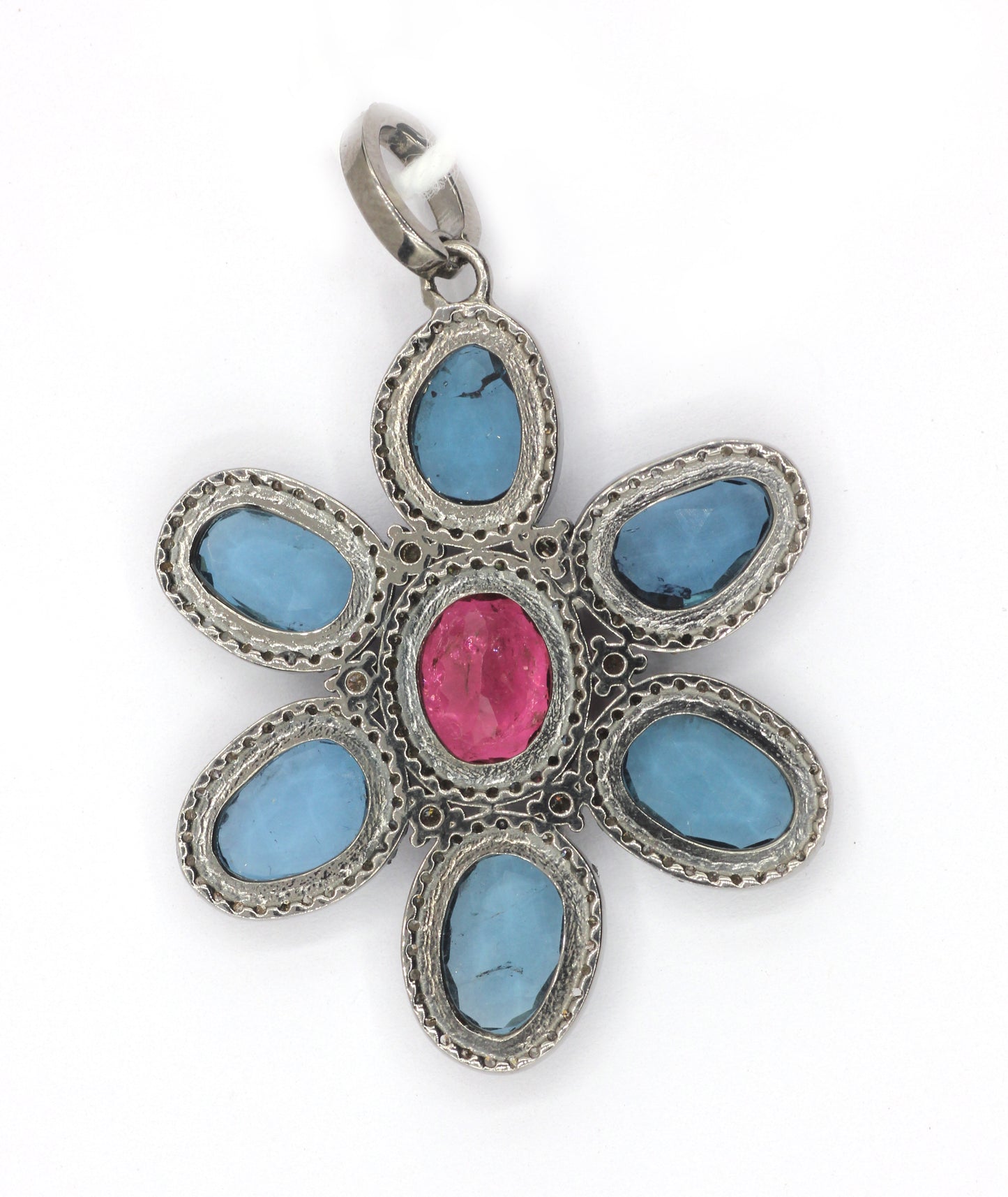 Flower Silver Pave Diamond Pendant