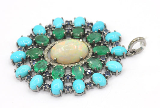 Oval Silver Pave Diamond Pendant