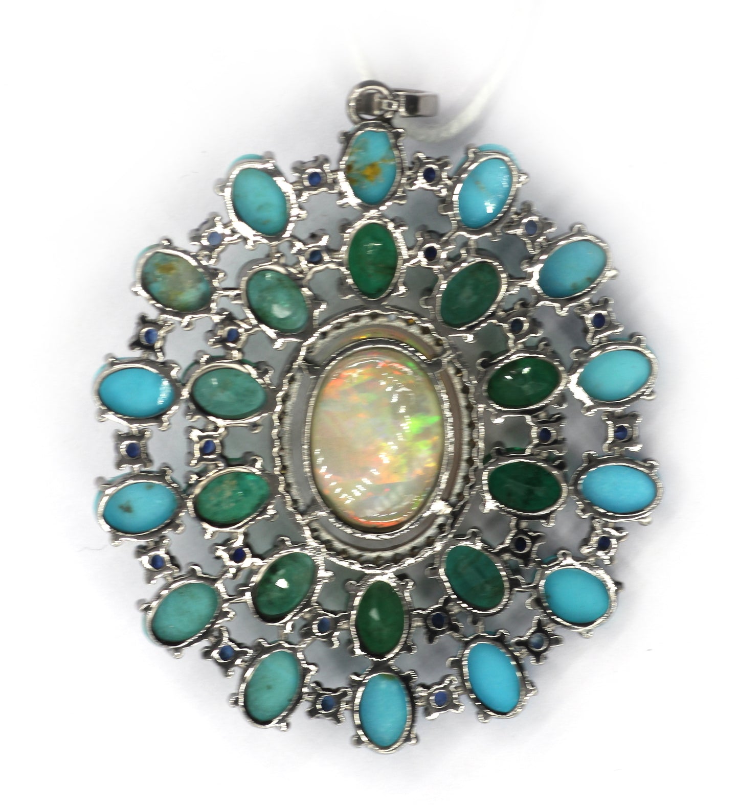 Oval Silver Pave Diamond Pendant