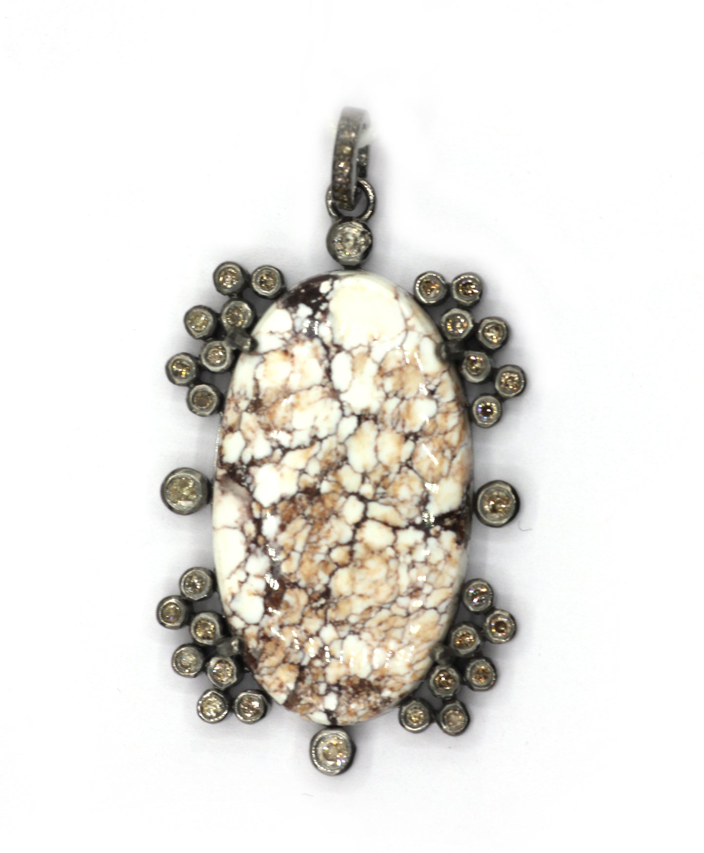 Oval Silver Pave Diamond Pendant