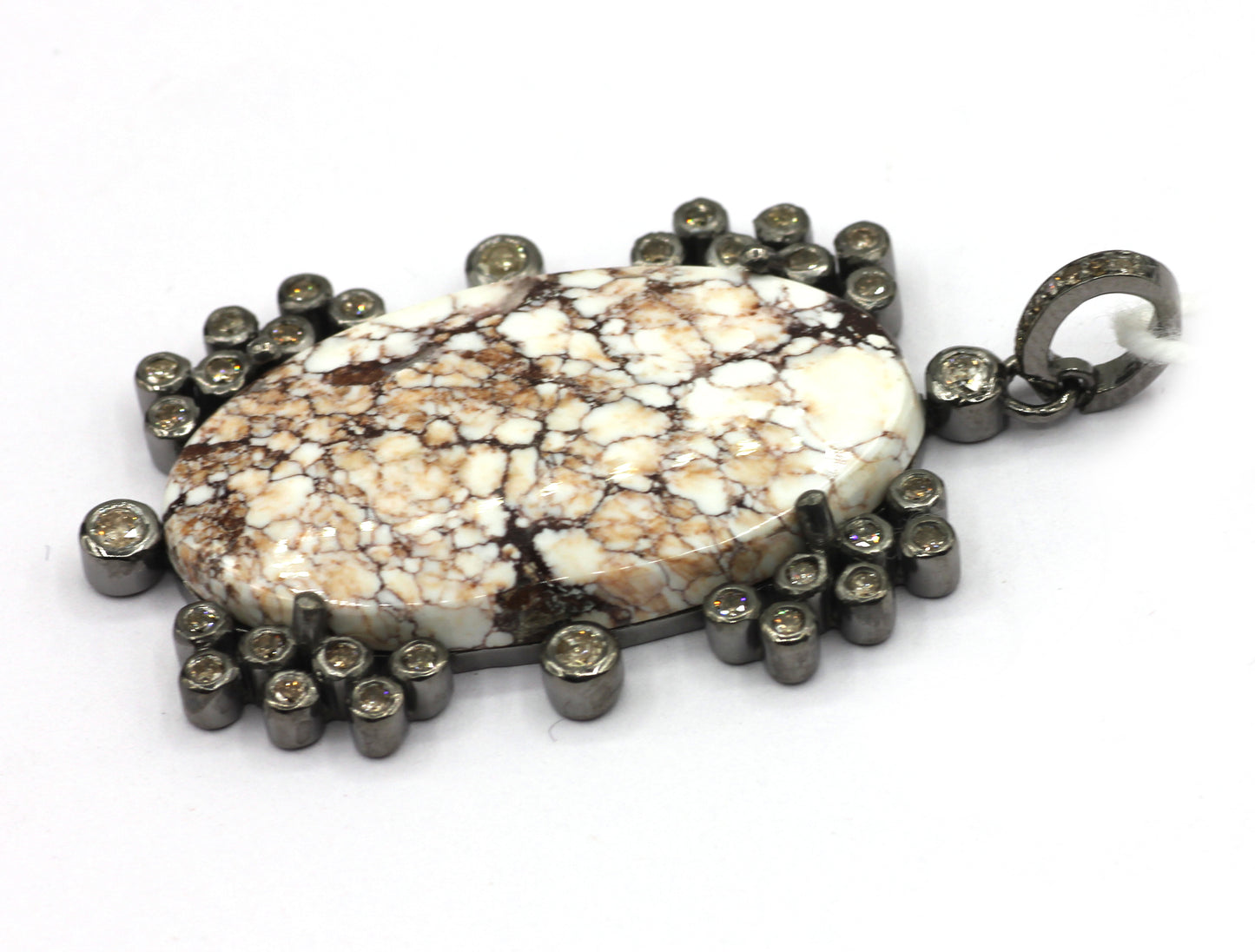 Oval Silver Pave Diamond Pendant