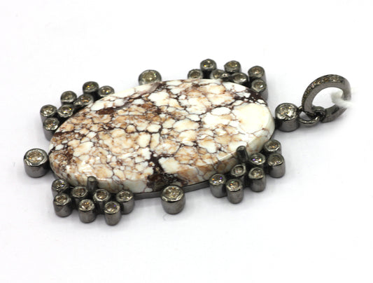 Oval Silver Pave Diamond Pendant