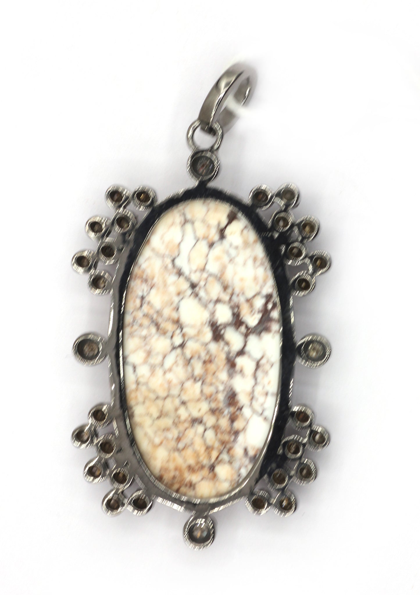 Oval Silver Pave Diamond Pendant