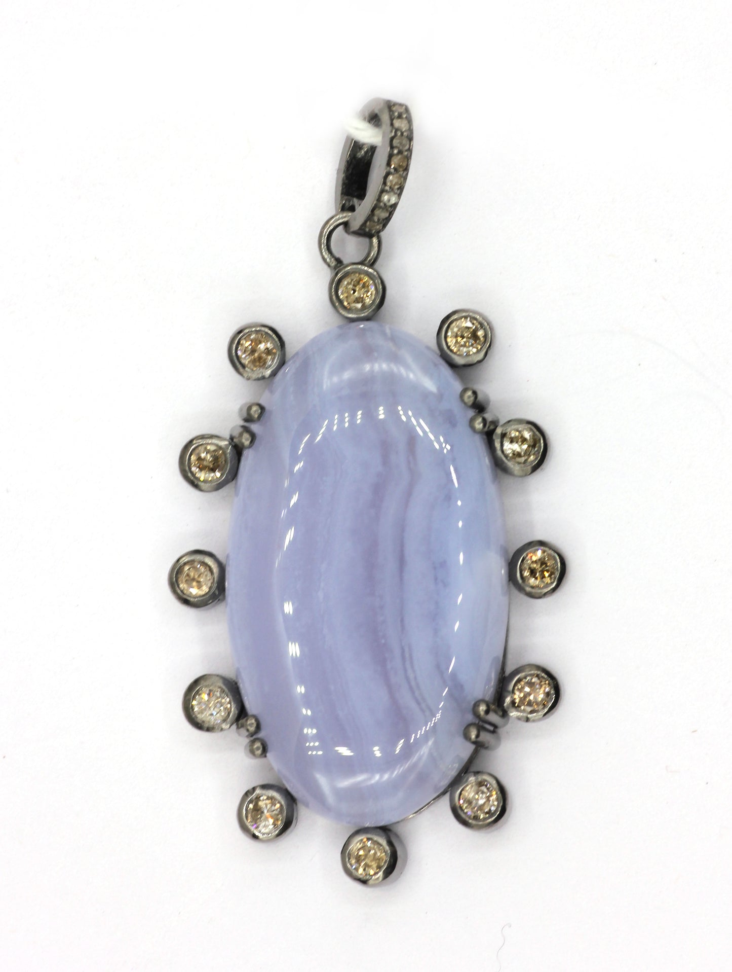 Oval Silver Pave Diamond Pendant