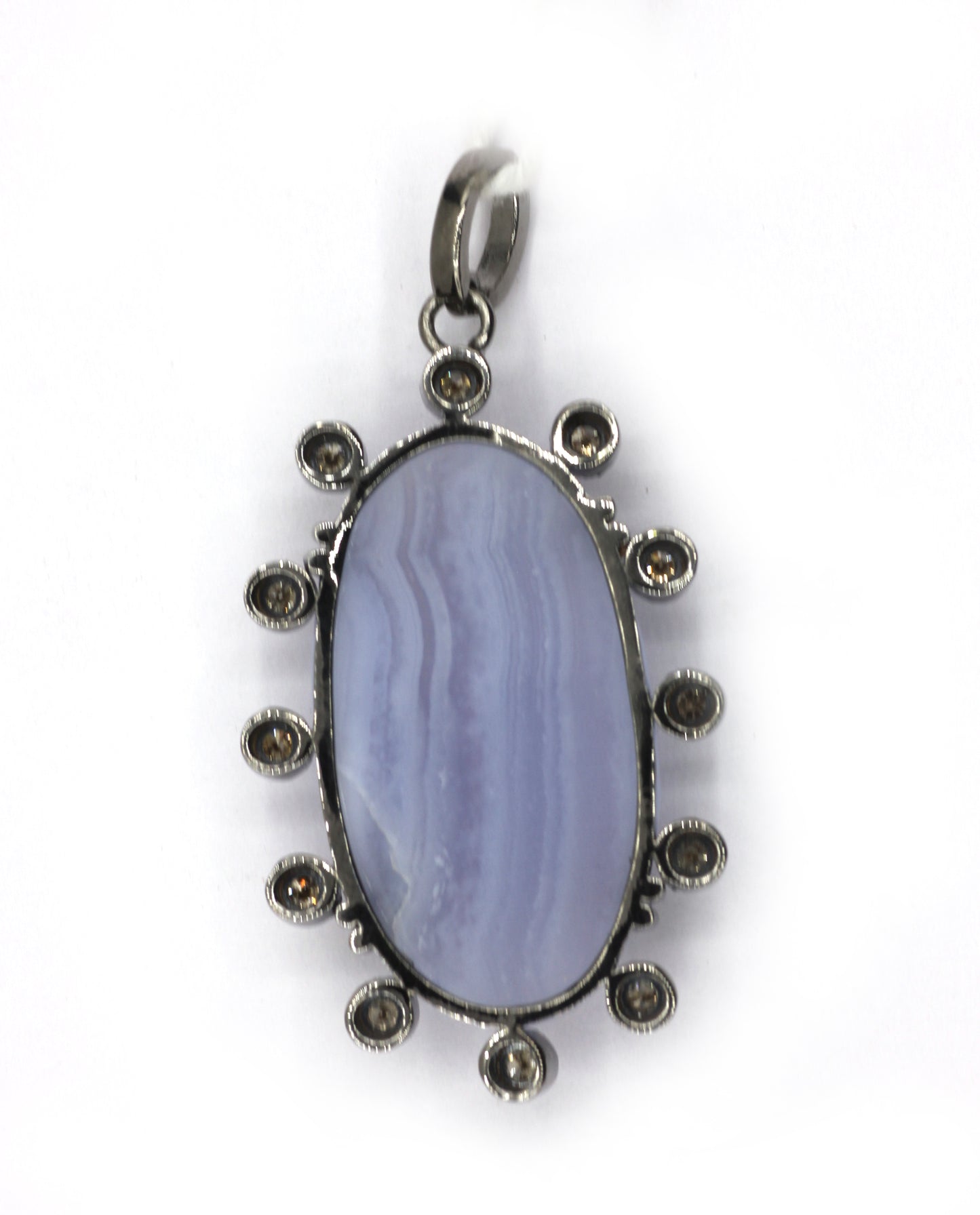 Oval Silver Pave Diamond Pendant