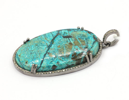 Oval Silver Pave Diamond Pendant