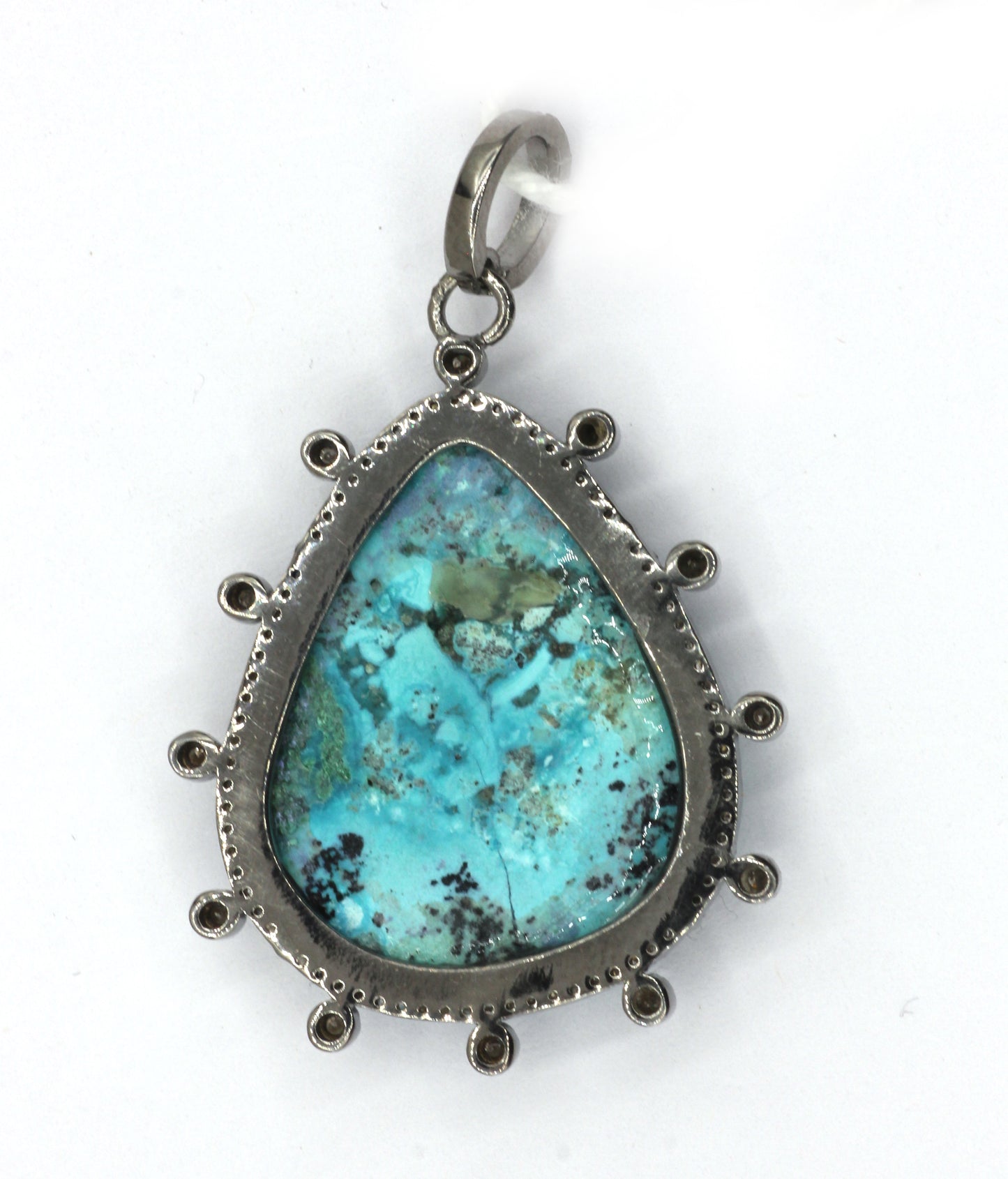 Pear Silver Pave Diamond Pendant