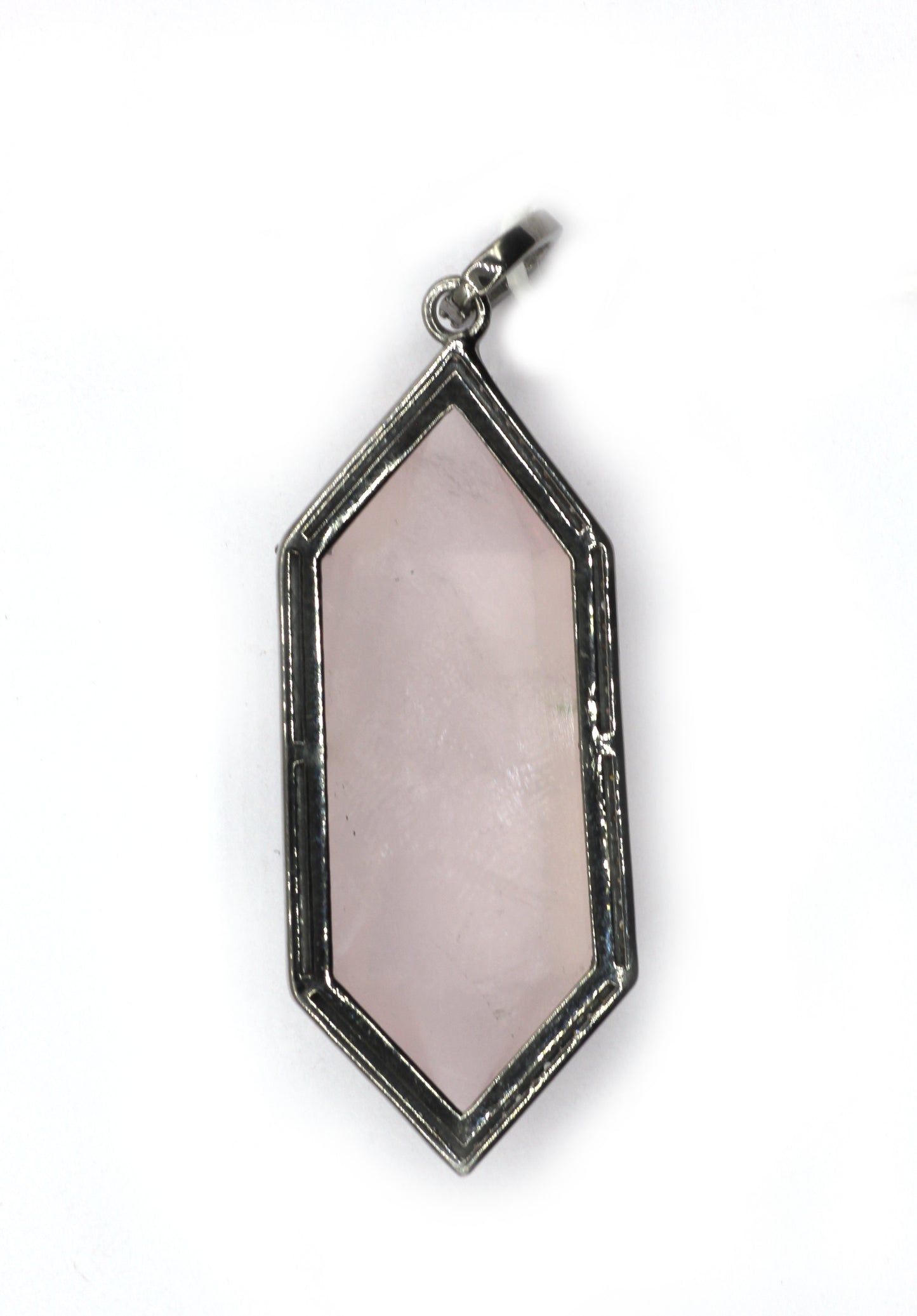 Rose Quartz Silver Pave Diamond Pendant