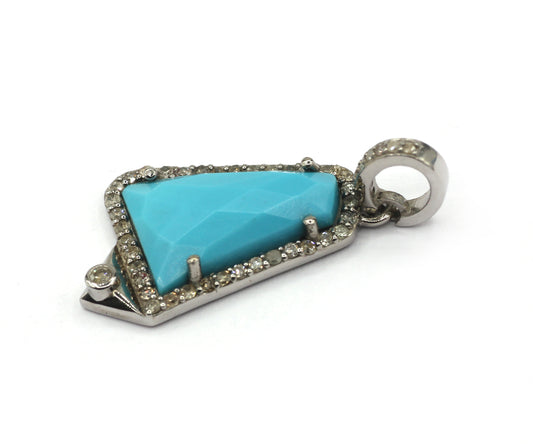 Turquoise Silver Pave Diamond Pendant
