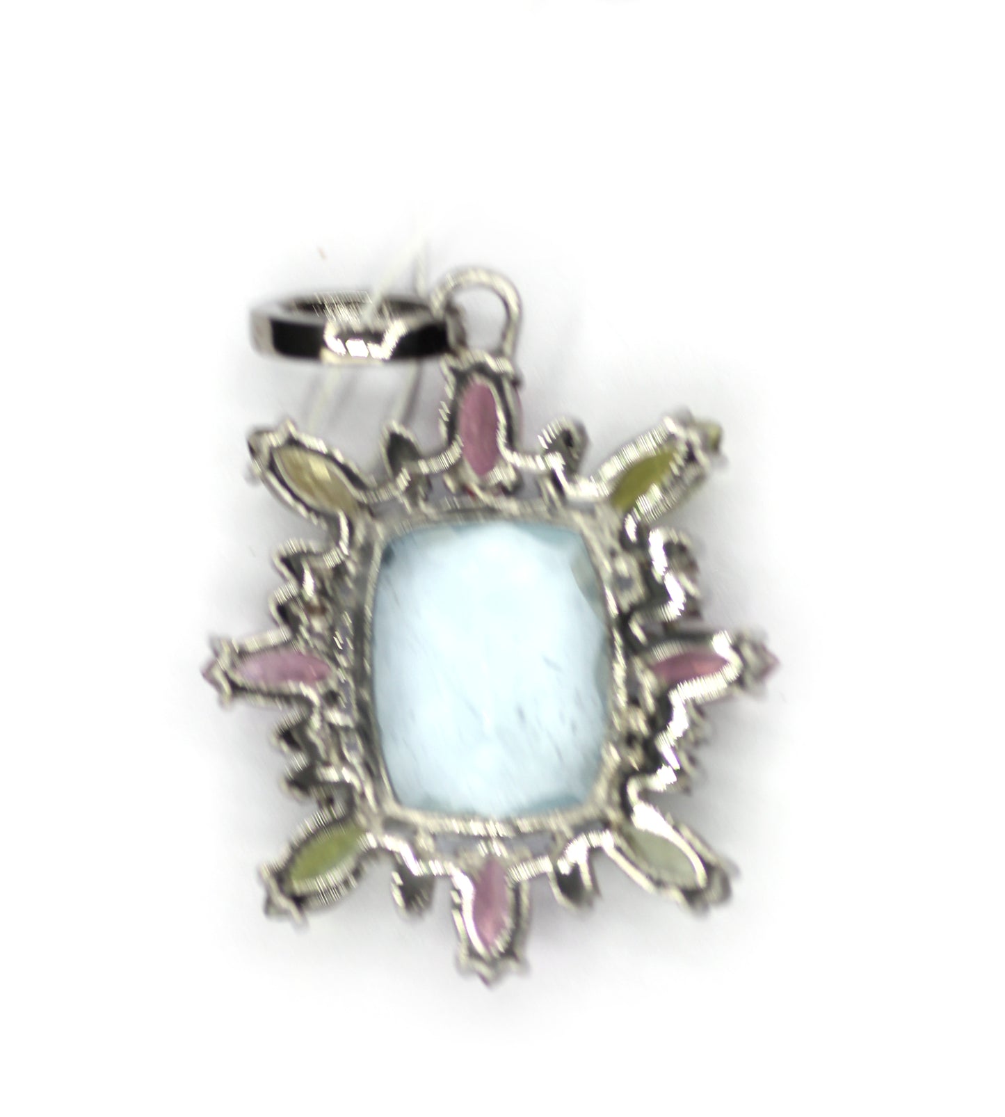 Aquamarine sterling silver Diamond Pendant With Tourmaline Stone