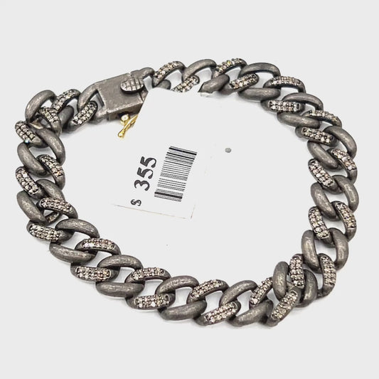 Sterling Silver Link  Diamond Designer Bracelet
