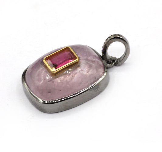 Rectangle Silver Pave Diamond Pendant