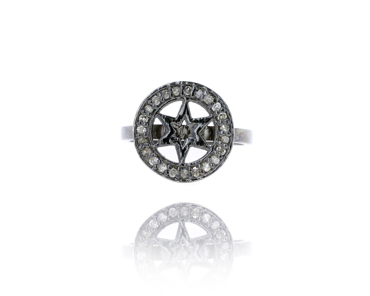 Diamond and Silver Black Rhodium Finish Ring
