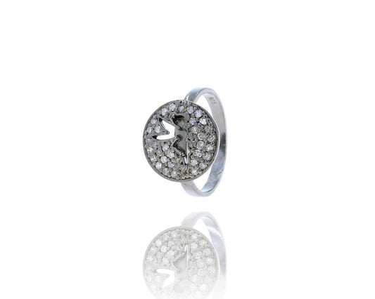 Diamond and Silver Black Rhodium Finish Ring