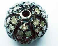 Round Pave Diamond Bead .925 Oxidized Sterling Silver Diamond Beads, Genuine handmade pave diamond Beads.