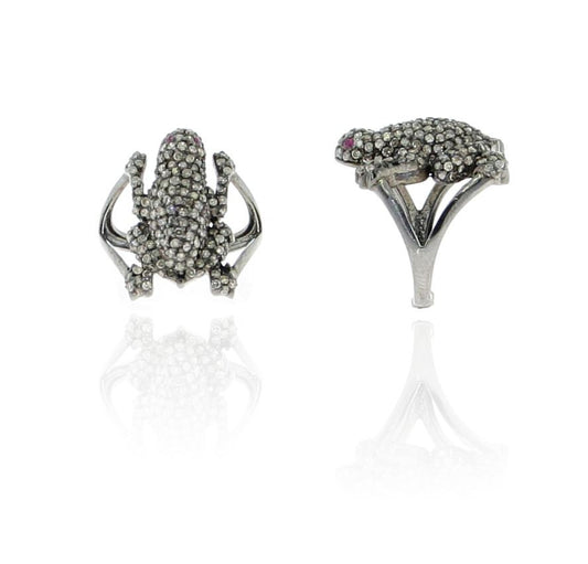 Diamond Frog with Ruby Red Eyes Diamond Ring, Pave Diamond Ring, Pave Double Frog with Ruby Red Eyes Ring, Approx 21 x 13mm