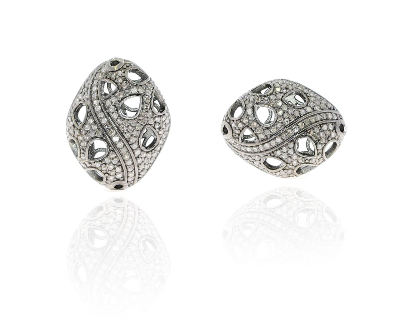 Silver and Diamond Pave Pave Beads