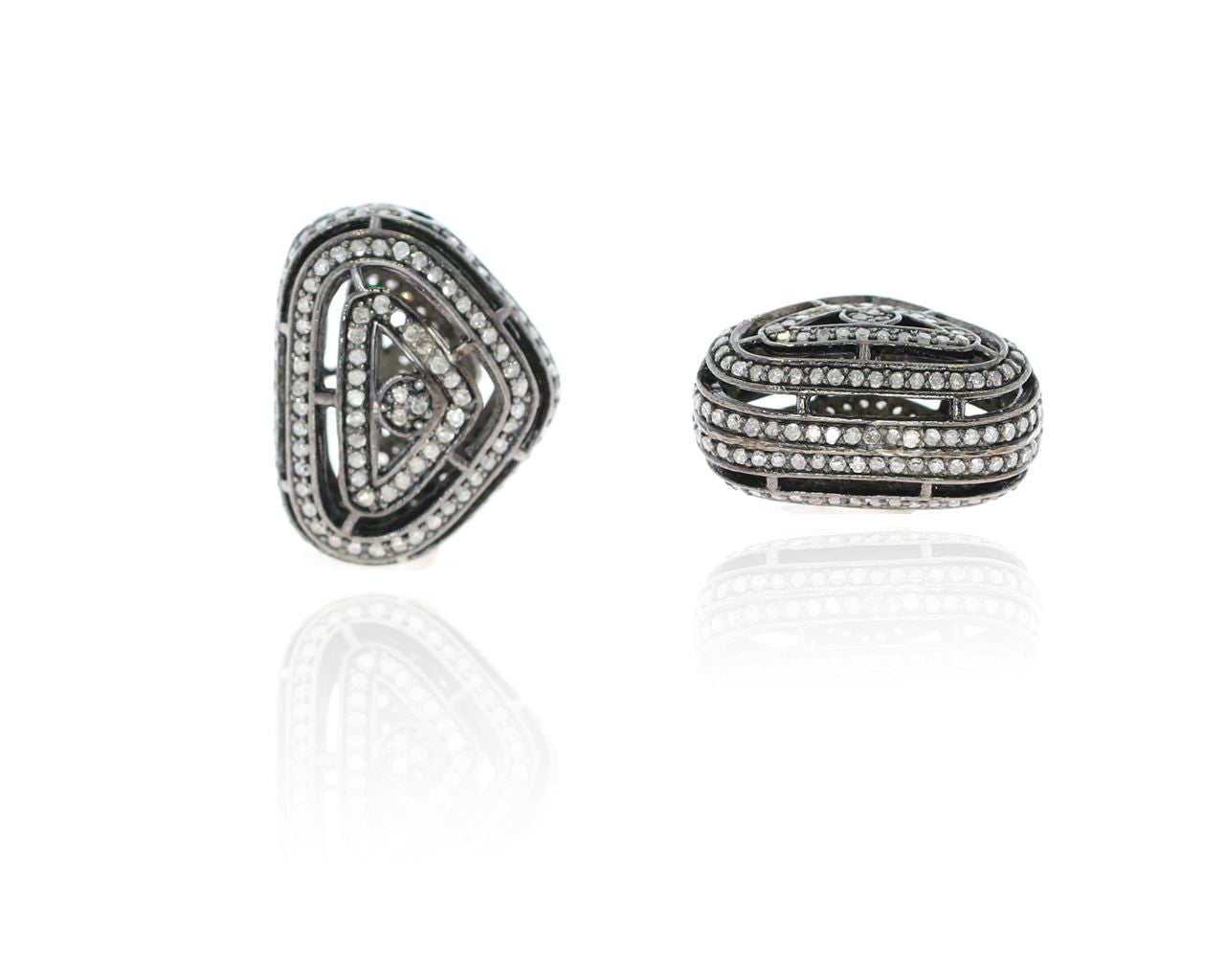 Fancy Shape Silver Pave Diamond Beads