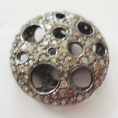 Coin Shape Silver Pave Diamond Beads