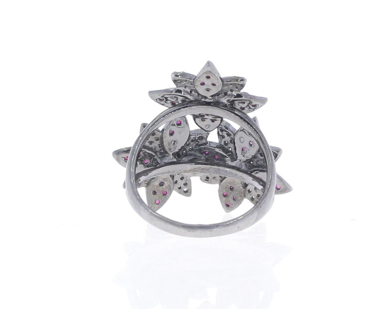 Diamond and Silver Ruby Black Rhodium Finish Ring