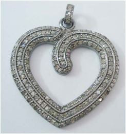 Diamond Lined Heart Shape Pendant, Pave Diamond Pendant, Pave Lined Heart Shape Necklace, Approx 41 x 34mm. Sterling Silver