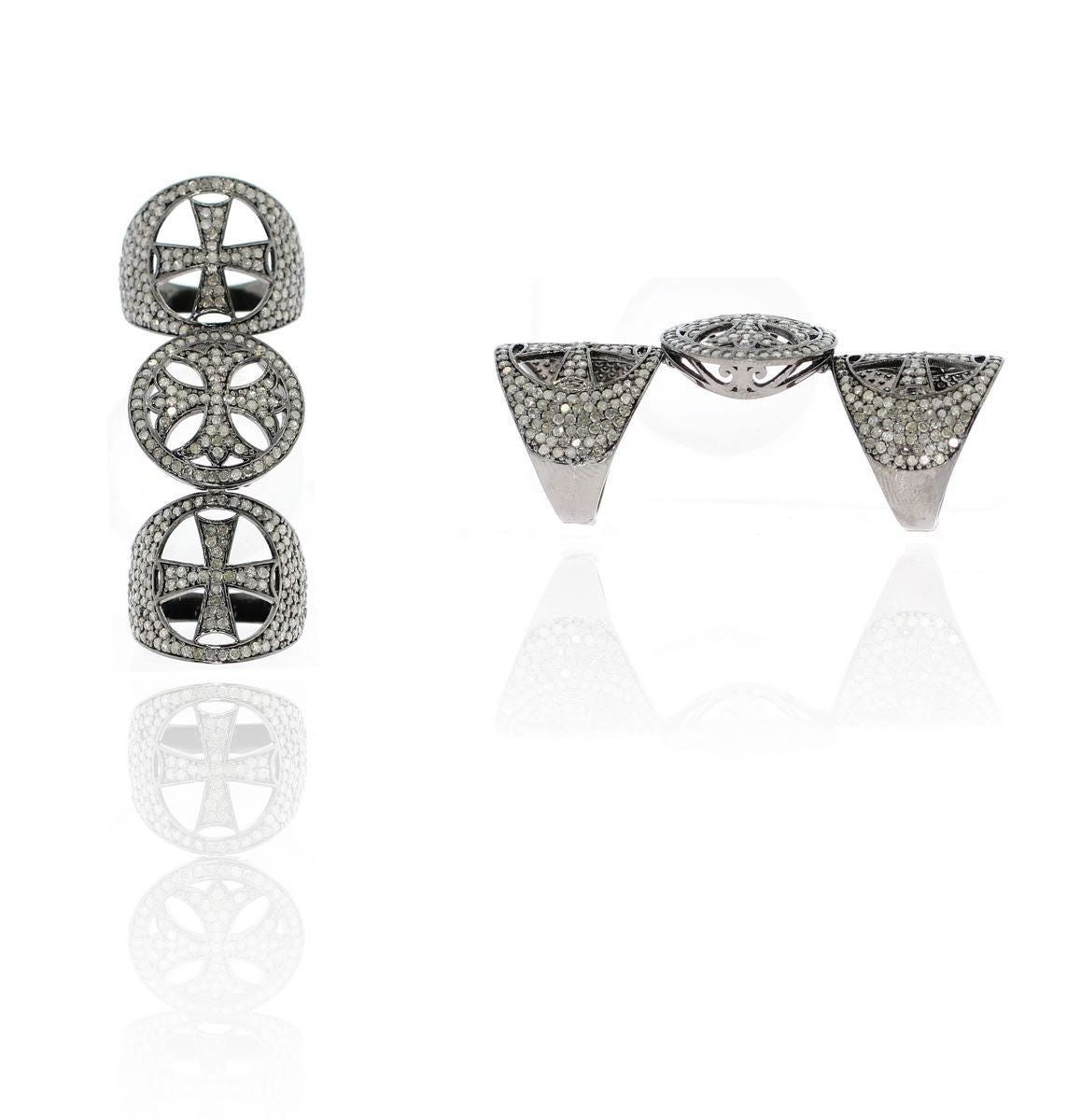 Diamond and Silver Black Rhodium Finish Rings