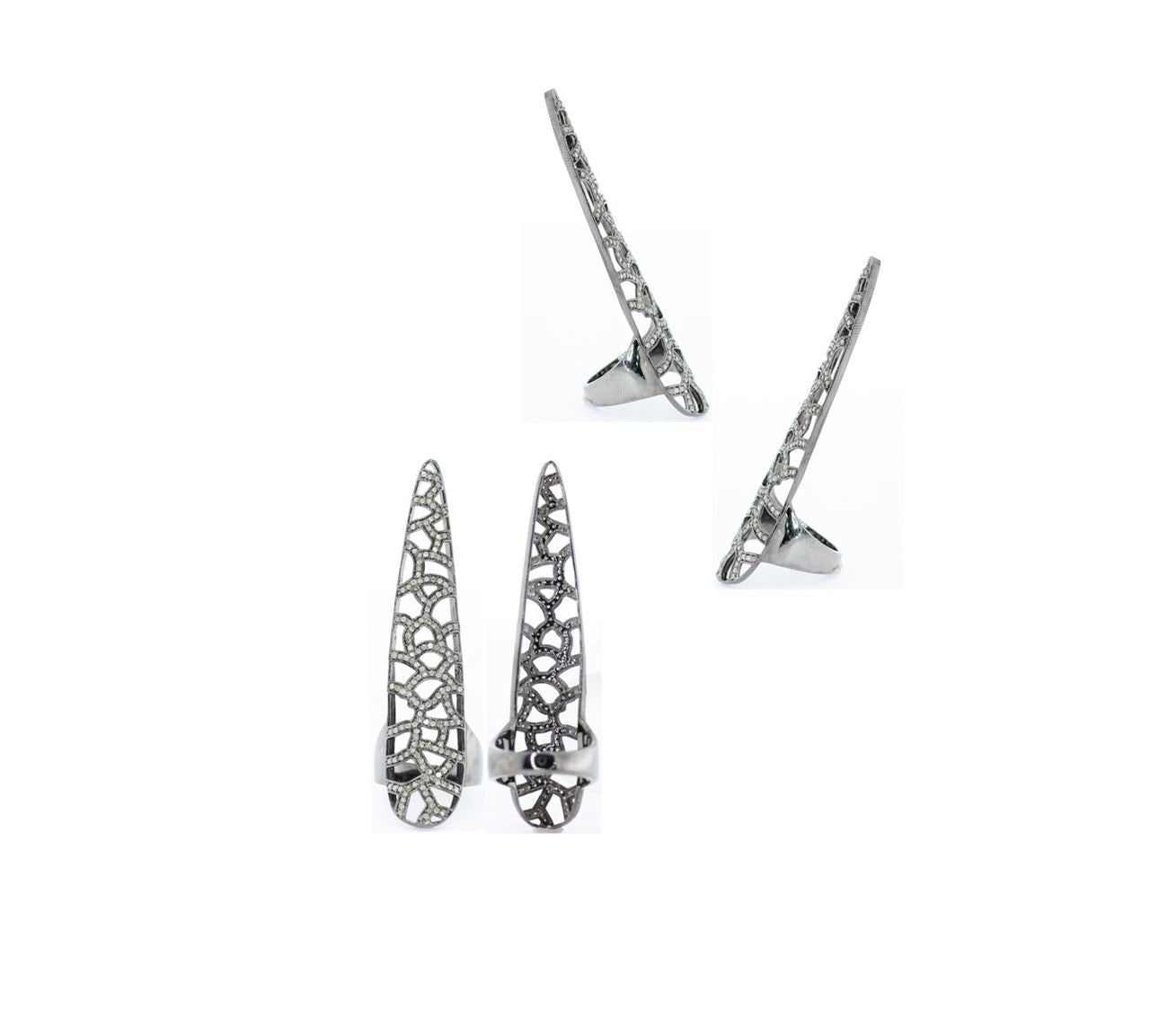 Diamond and Silver Black Rhodium Finish Rings
