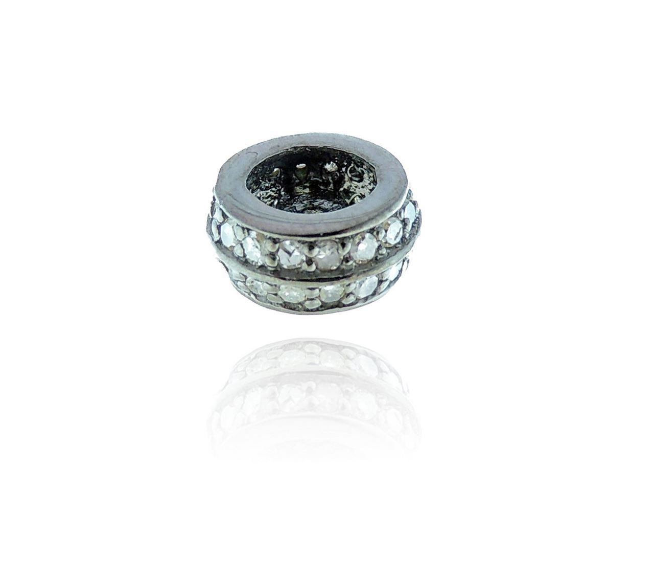Silver and Diamond Pave Roundel Beads
