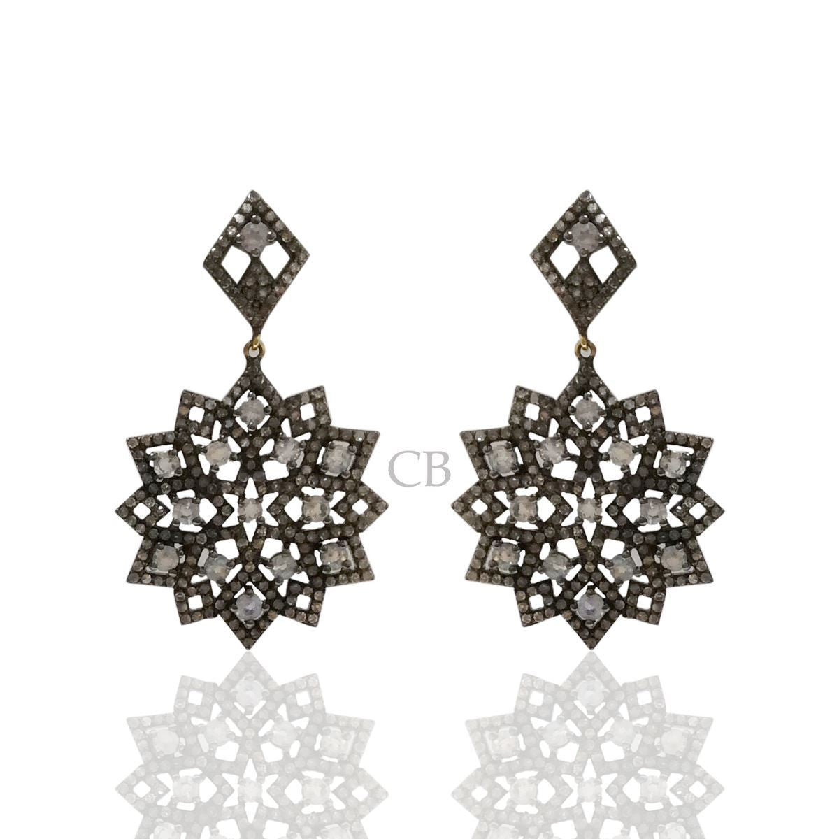 Rainbow Moonstone Diamond Earring