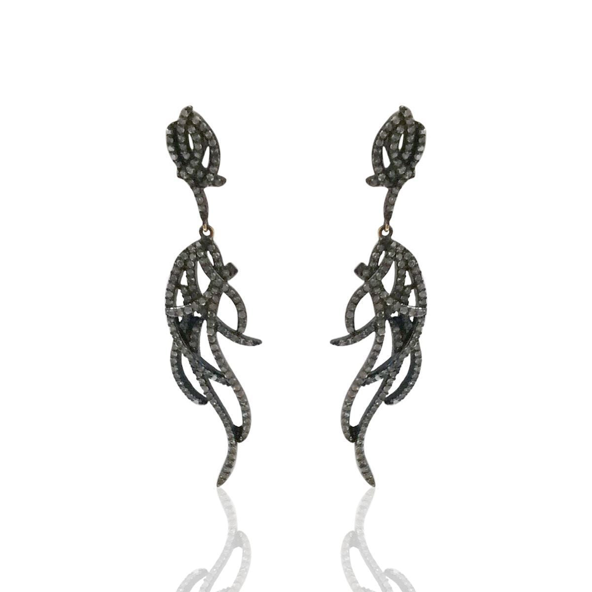 Diamond and Silver Black Rhodium Finish Earring