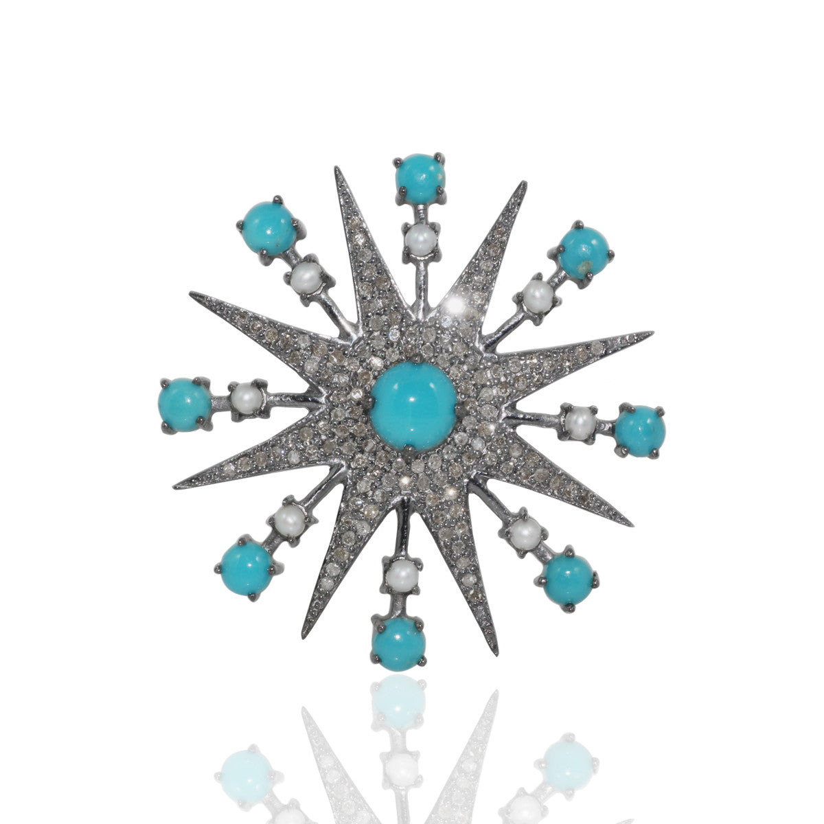 DIAMOND PENDANTS CHARMS WITH TURQUOISE & PEARL.