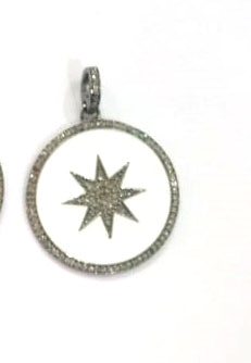 Enamel Round Shaped Diamond Pendant .925 Oxidized Sterling Silver Diamond Pendant, Genuine handmade pave diamond Charm Size 32 MM