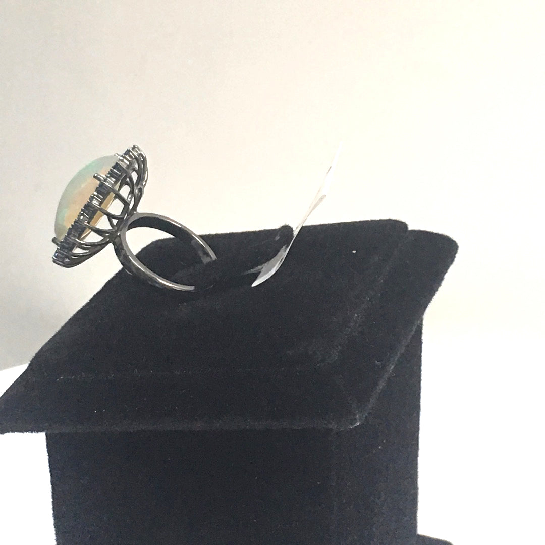 Opal and Blue Sapphire Ring With Diamond