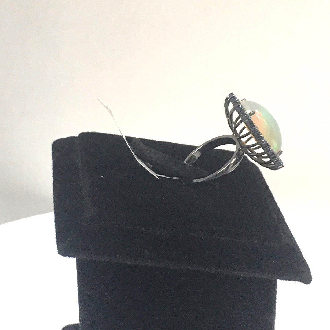 Opal and Blue Sapphire Ring With Diamond