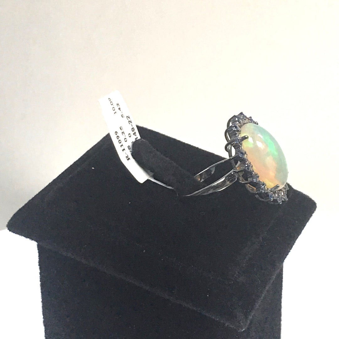 Opal and Blue Sapphire Ring With Diamond