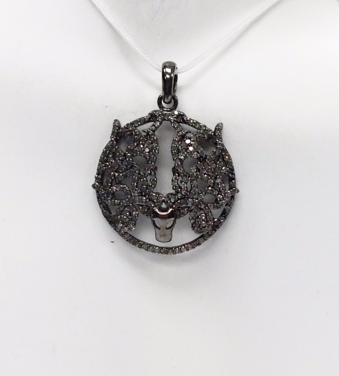Dear on Disc Diamond Pendant .925 Oxidized Sterling Silver Diamond Pendant, Genuine handmade pave diamond Pendant Size 1.08"(27 mm)