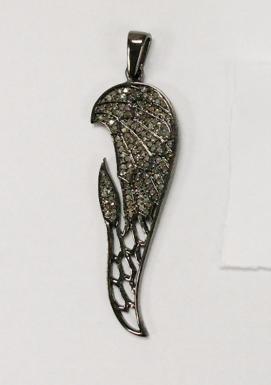 Wings Diamond Pendant .925 Oxidized Sterling Silver Diamond Pendant, Genuine handmade pave diamond Pendant Size 1.80"(16 x 45 mm)