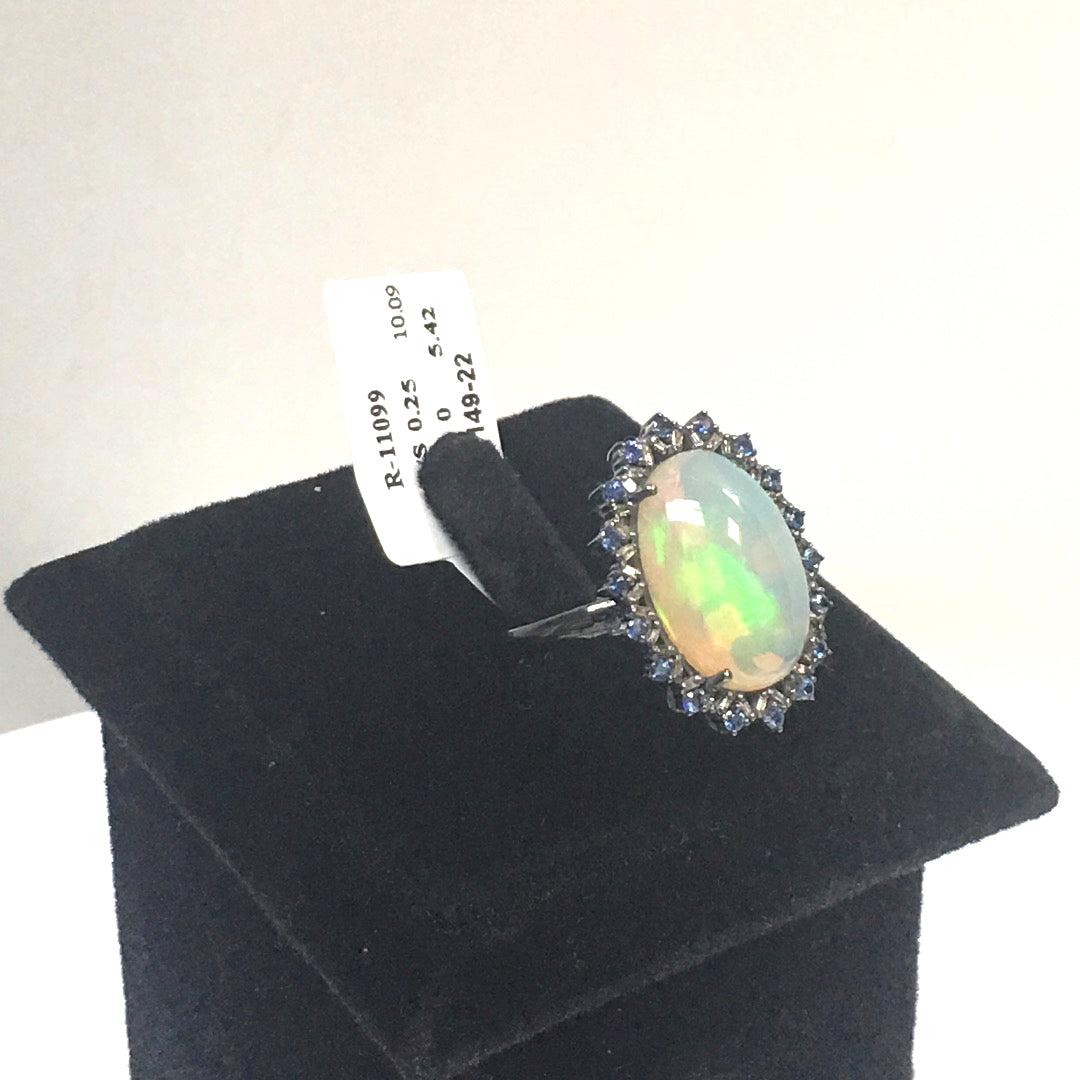 Opal and Blue Sapphire Ring With Diamond
