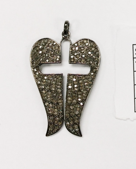Cross Wings Diamond Pendant .925 Oxidized Sterling Silver Diamond Pendant, Genuine handmade pave diamond Pendant Size 1.52"(27 x 38 mm)